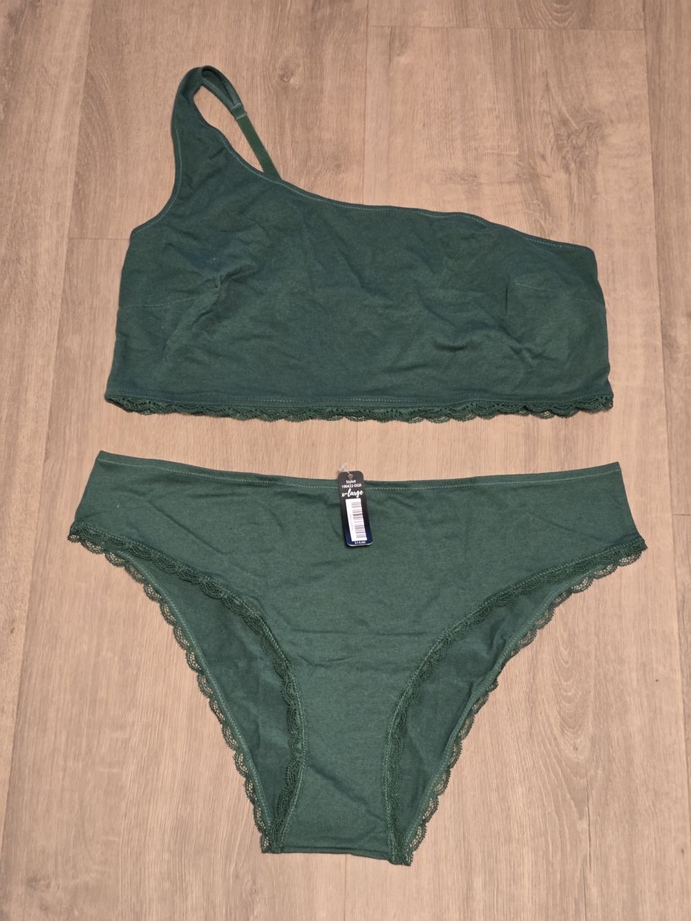 New w/ Tags - BootyBag Green Lace Trim One-Shoulder Bralette & Bikini Set